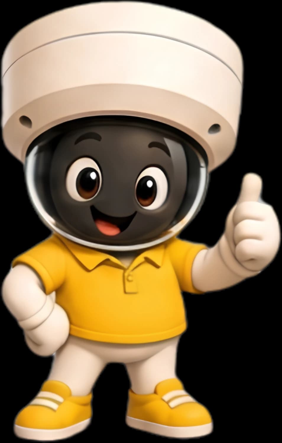 Cammy, the Focus Vision mascot — a friendly dome-camera guardian giving a thumbs up